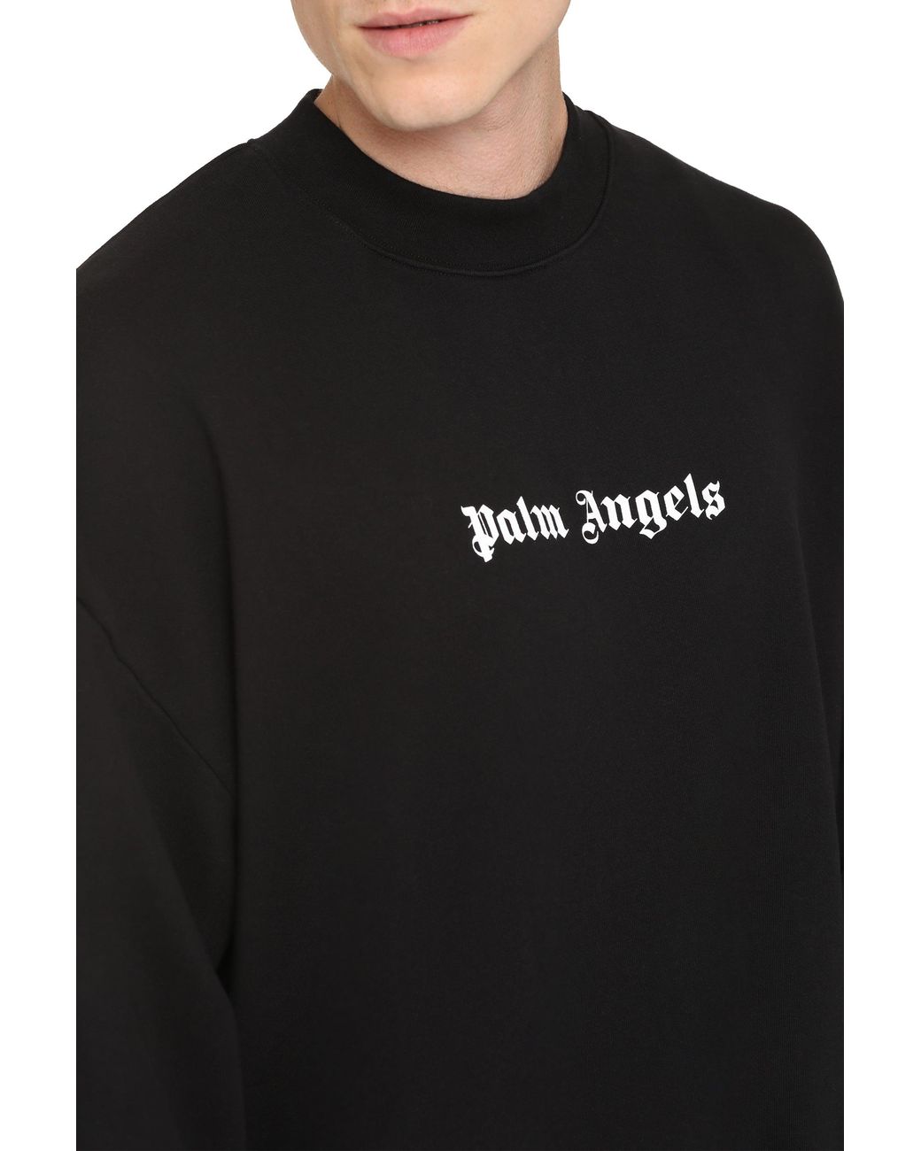 Palm Angels Black Cotton Crew-Neck Sweatshirt for men