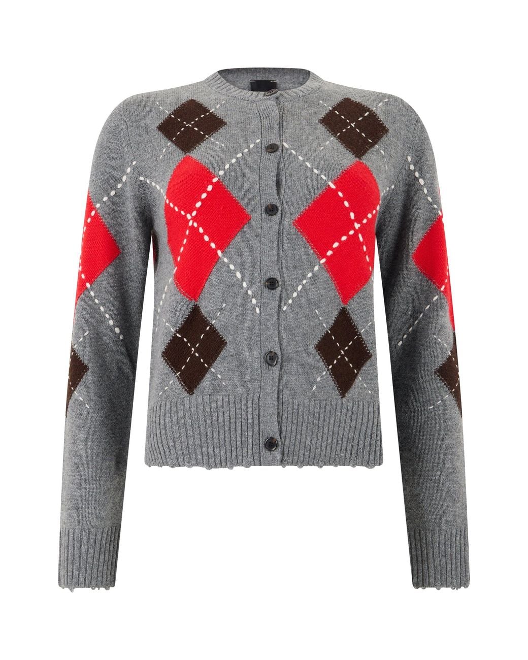 Pinko Red Diamond Pattern Wool-Cashmere Button Cardigan