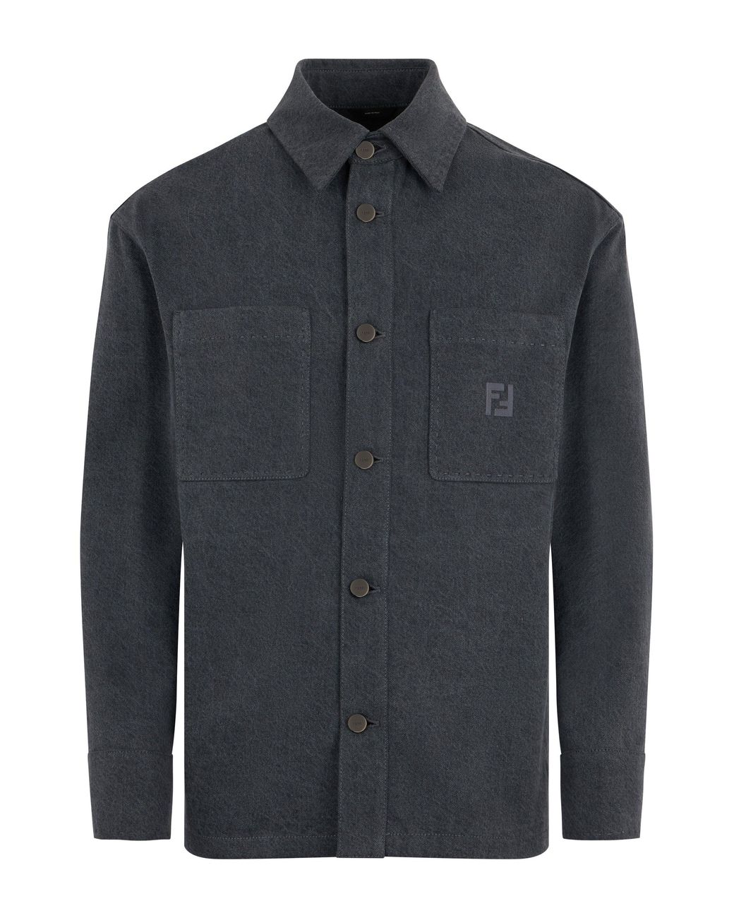 Fendi Black Denim Shirt With Embroidery for men