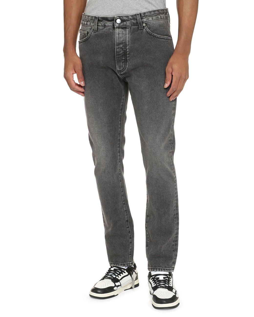 Palm Angels Gray Straight-Leg Jeans With Maxi Logo Cotton Regular for men