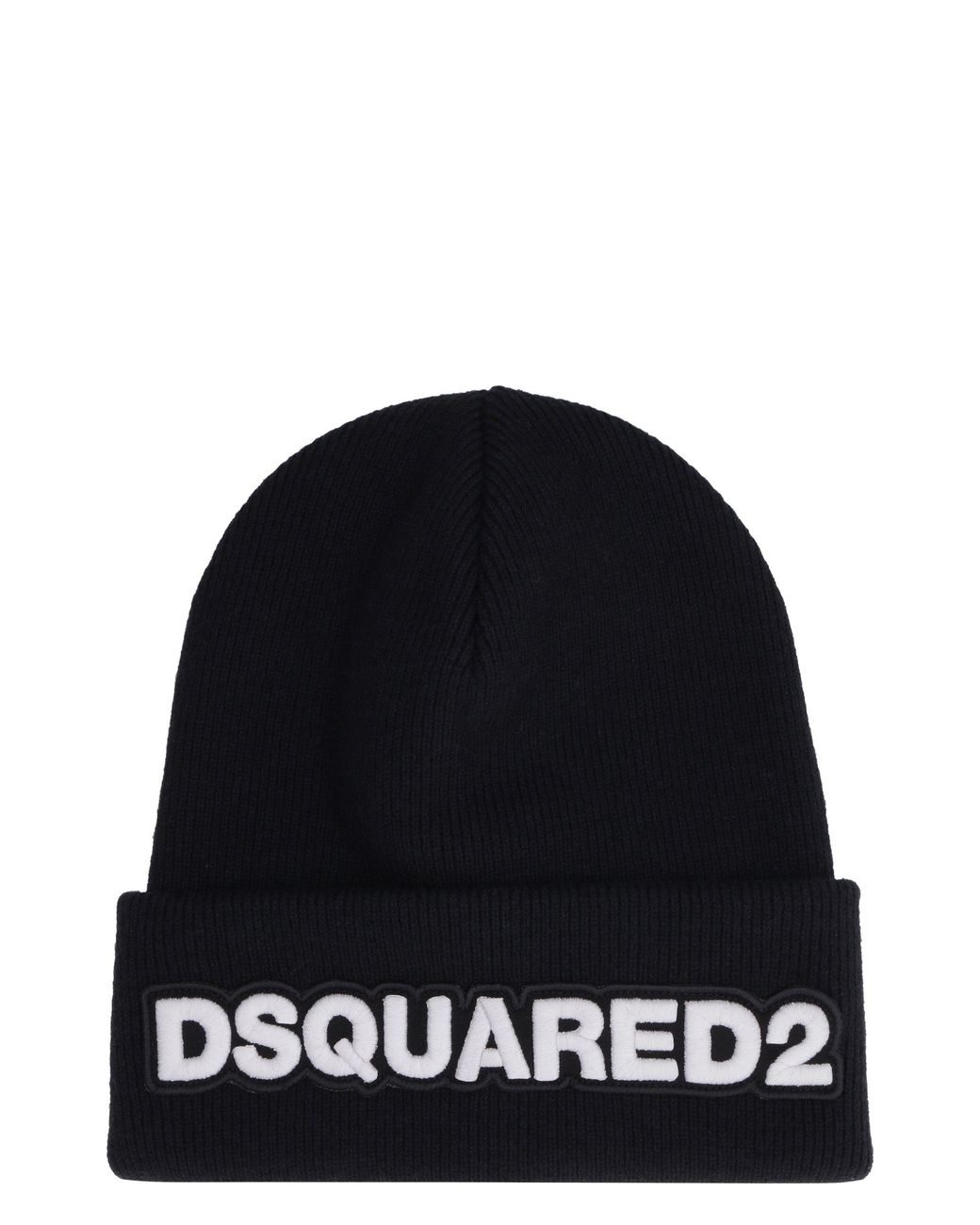 DSquared² Black Ribbed Wool Beanie Hat for men