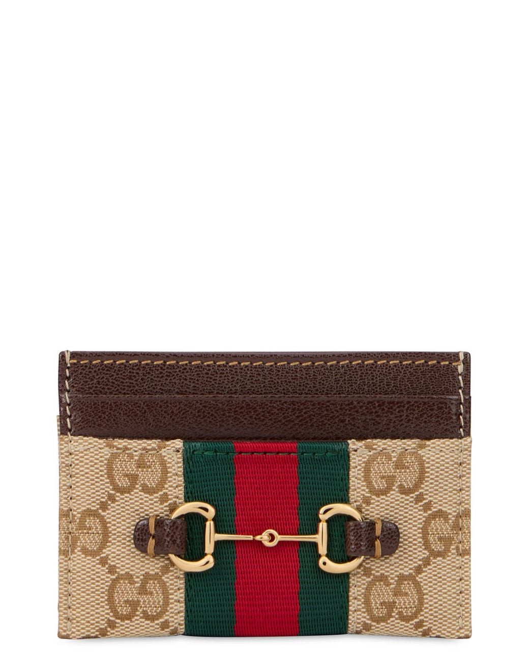 Gucci Brown Card Holder With Horsebit And Monogram