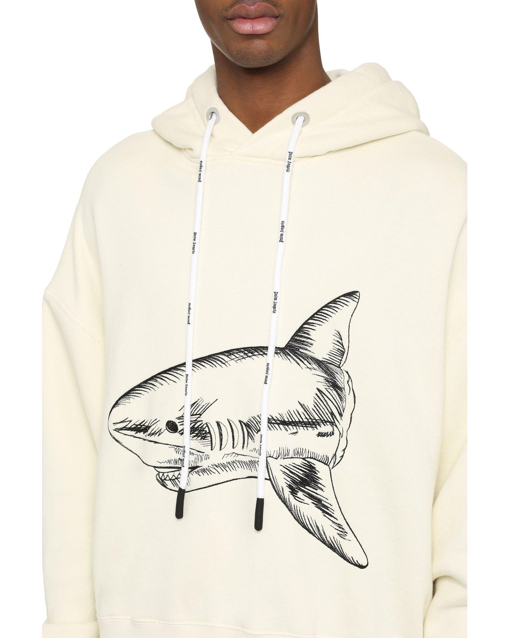 Palm Angels White Cotton Hoodie Main Cotton; Rib Jumpers for men