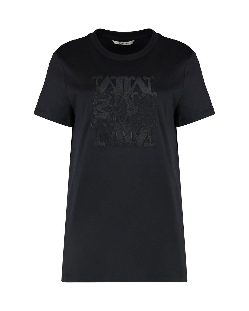 Max Mara Black Cotton T-Shirt With Embroidery