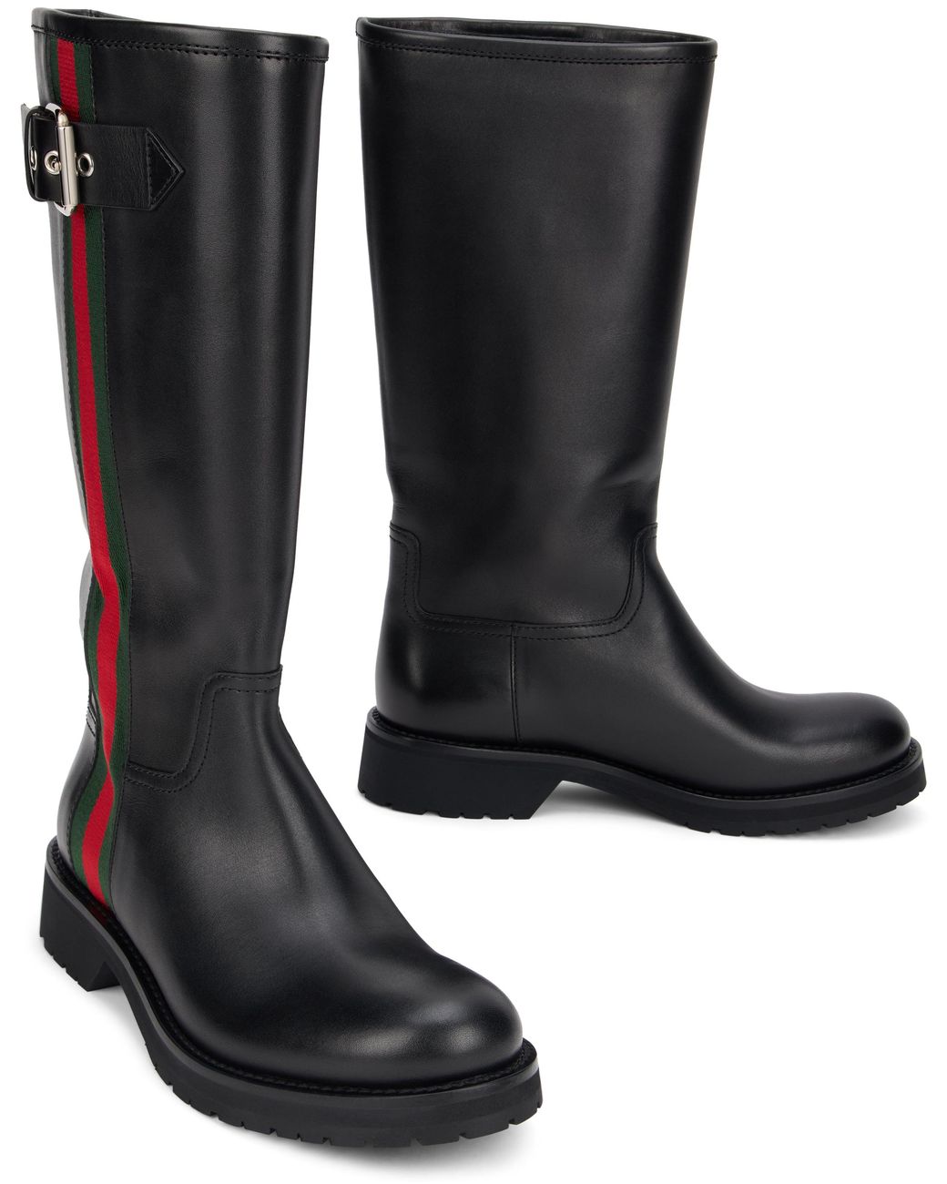 Gucci Black High Boots With Web Band