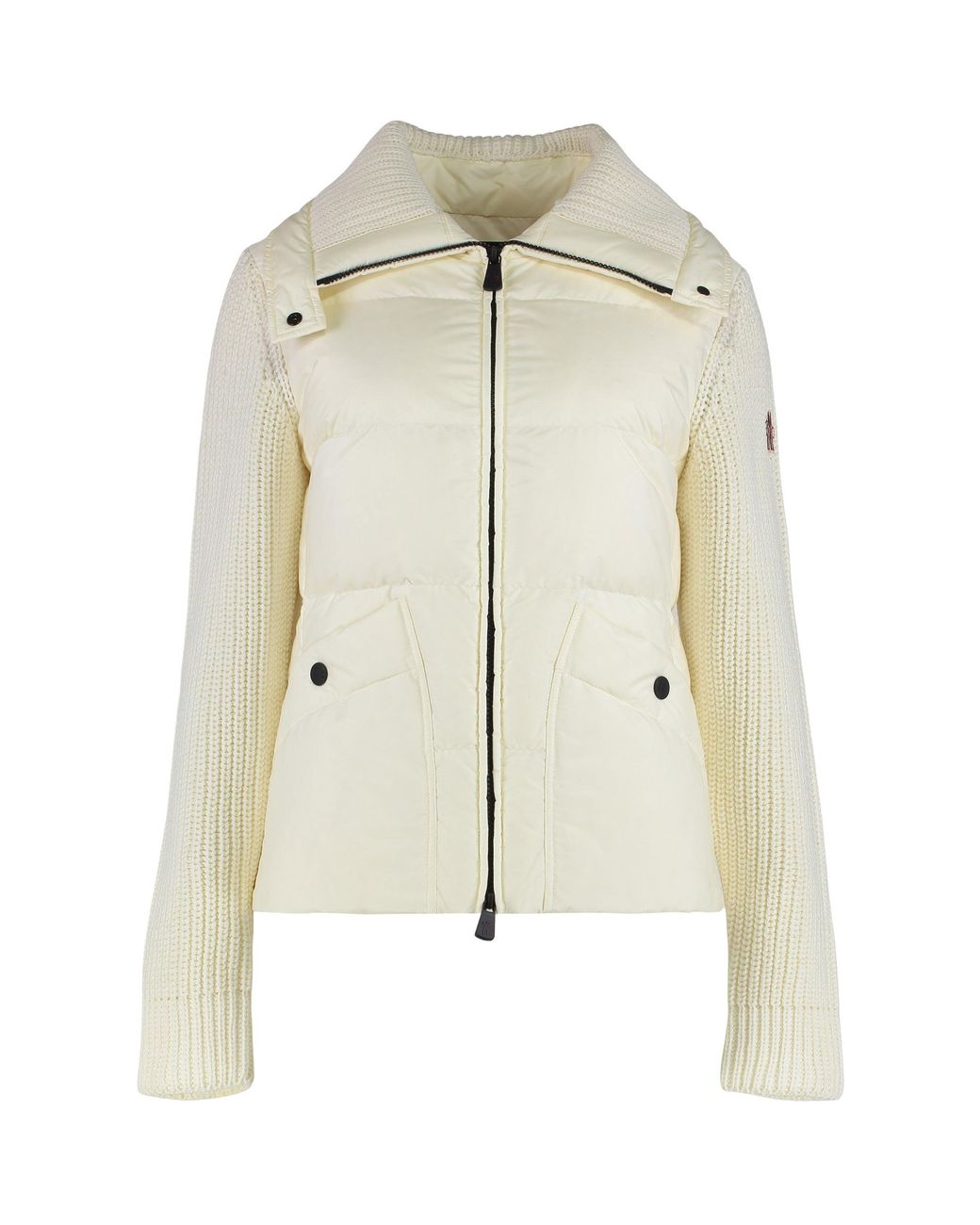 Moncler Natural Quilted Wool Cardigan With Zip