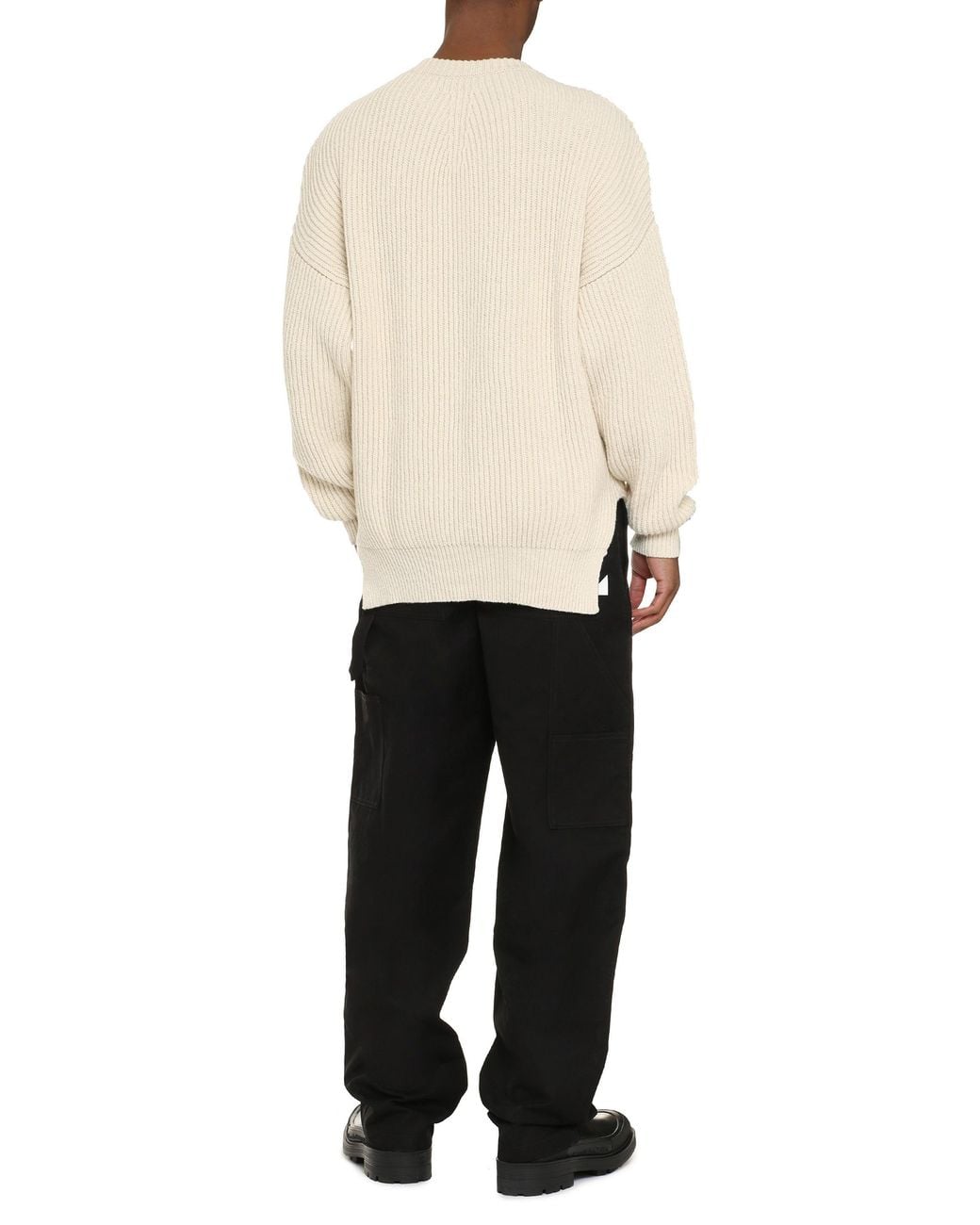 Jil Sander White Ribbed Sweater With Side Slits for men