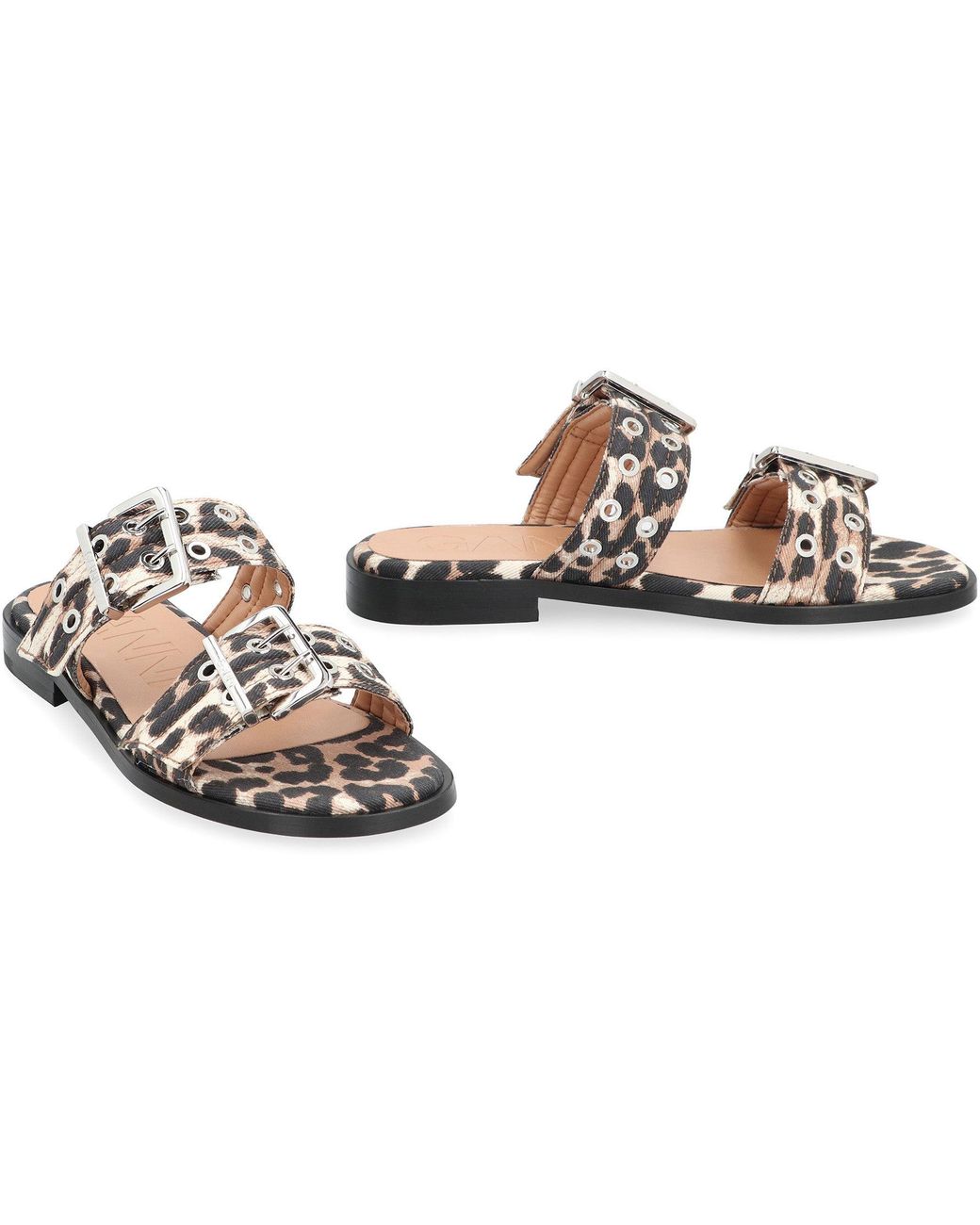 Ganni White Feminine Leopard Slides Elastane Sandal
