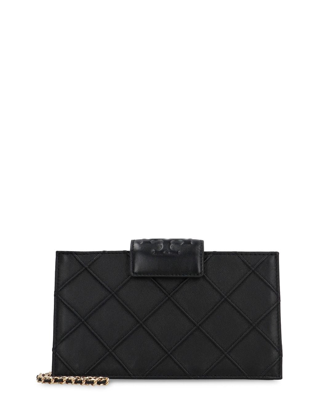 Tory Burch Black Fleming Leather Wallet On Chain