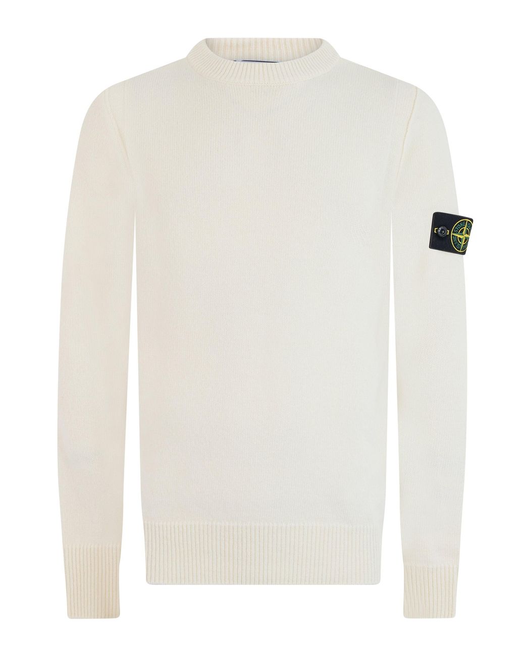 Stone Island White Crew Neck Sweater Virgin Wool Sweatshirts for men