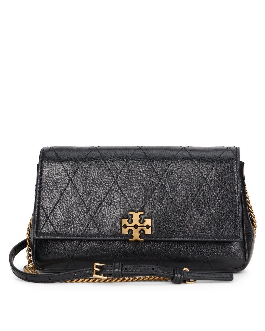 Tory Burch Gray Shoulder Bag Charlie Leather Calfskin