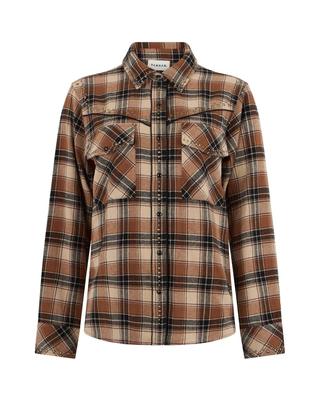 P.A.R.O.S.H. Brown Cotton Shirt With Studs