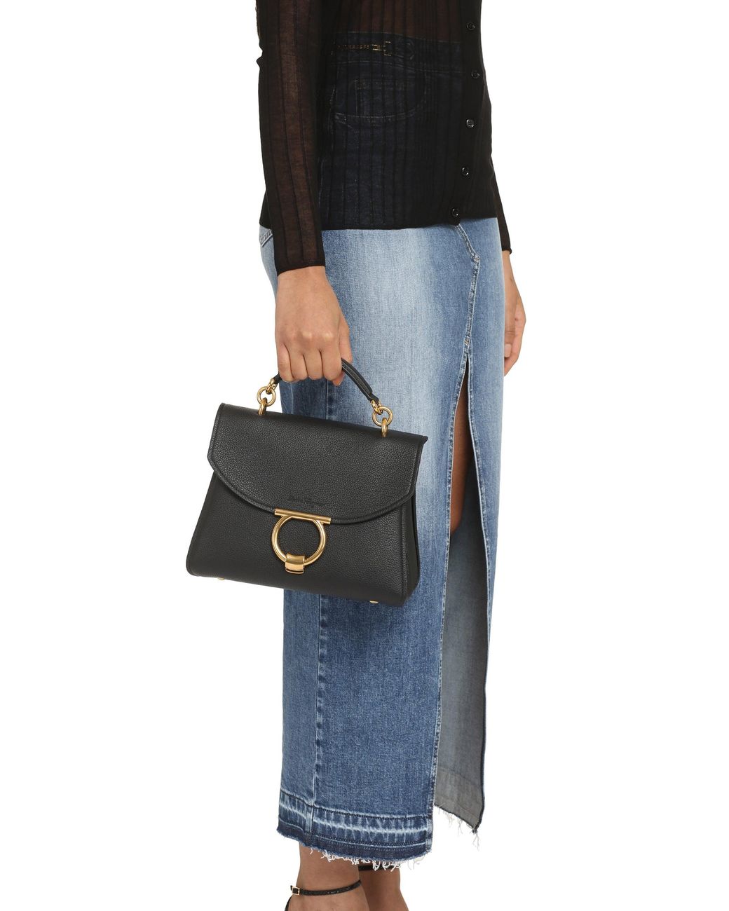 Ferragamo Blue Gancini Pebbled Leather Handbag