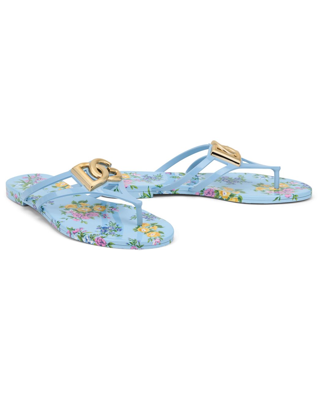 Dolce & Gabbana Blue Slide Floral Beachwear