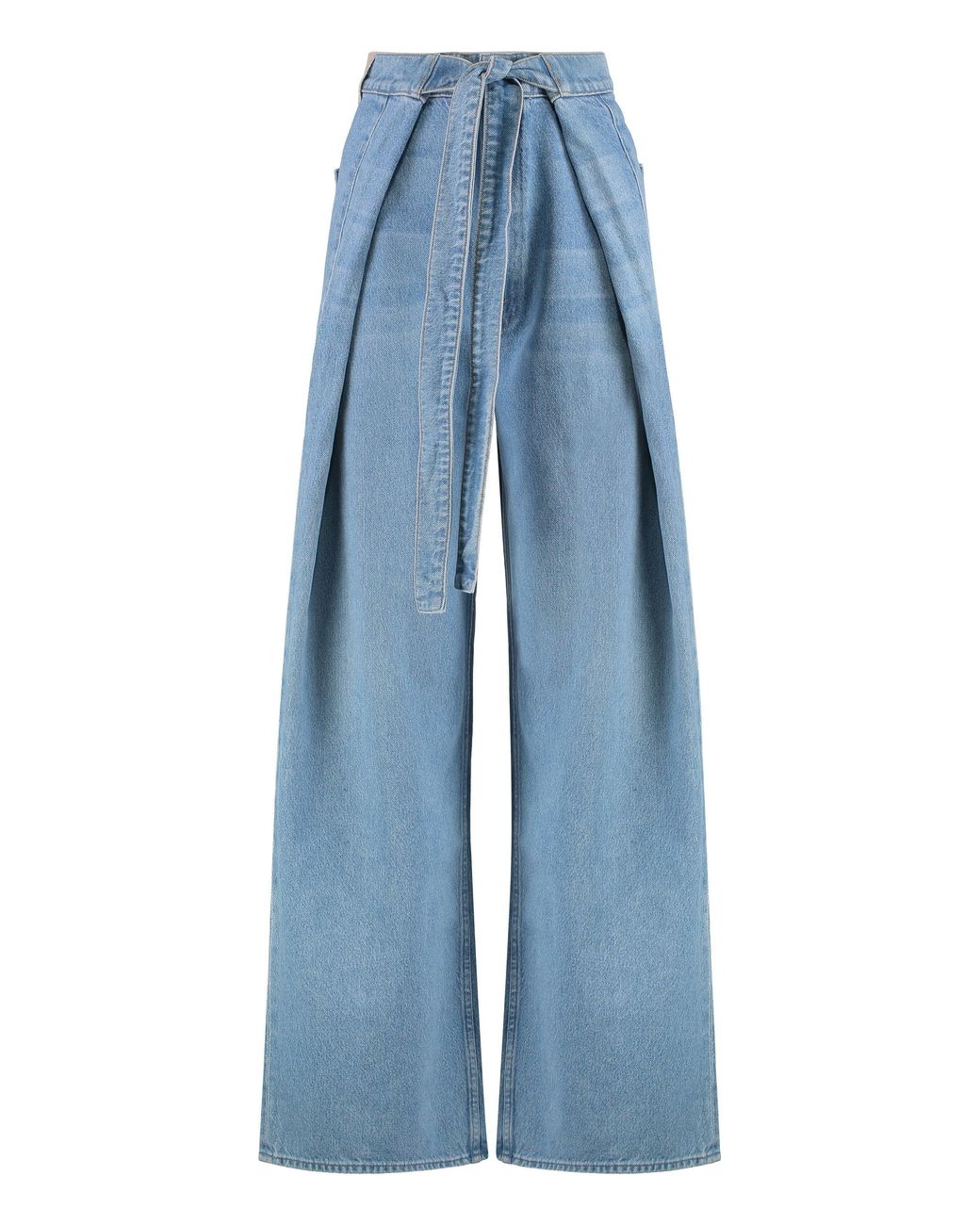Mother Blue Fold Funnel Wide-Leg Jeans Cotton