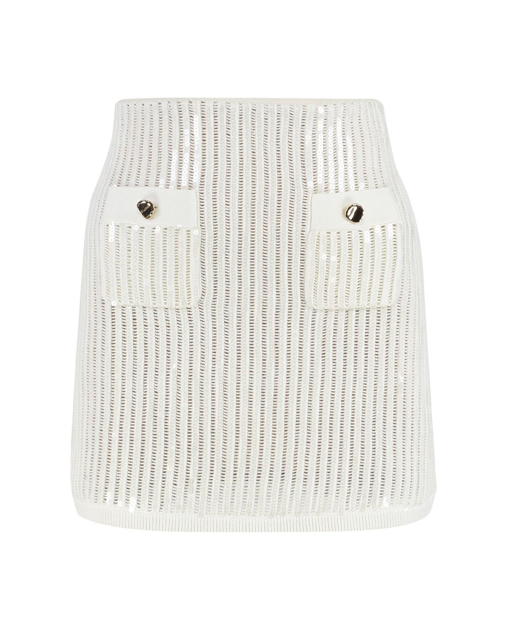 Self-Portrait White Knitted Mini Skirt Cotton