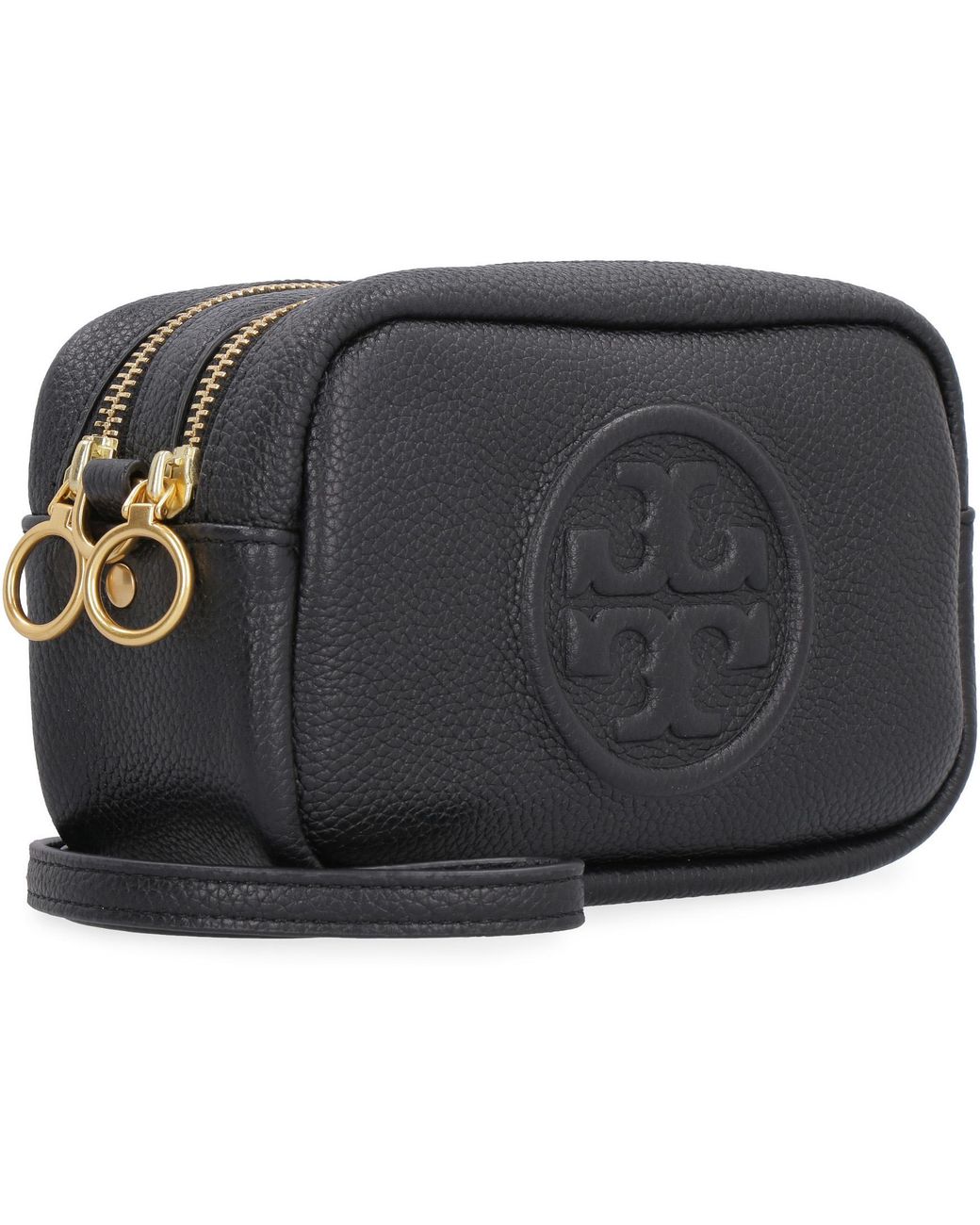 Tory Burch Mini Perry Bombé Leather Camera Bag in Black | Lyst UK