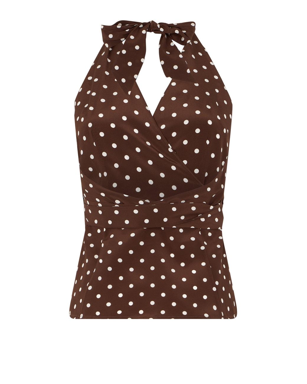 P.A.R.O.S.H. Brown Sleeveless Silk Top With Polka Dots