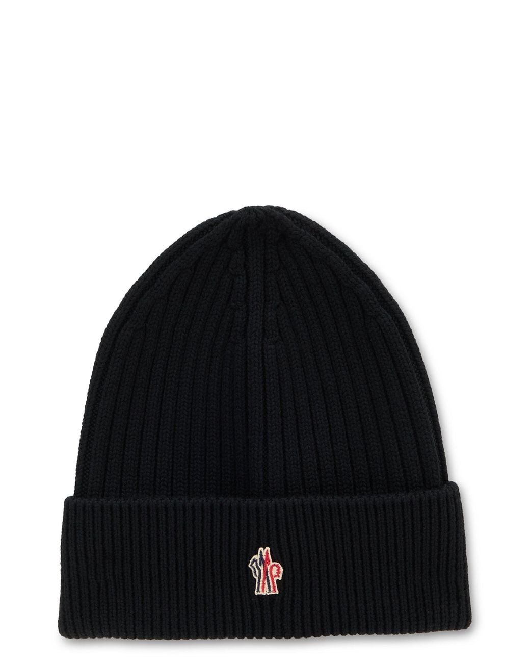 Moncler Black Wool Cap With Embroidered Logo for men