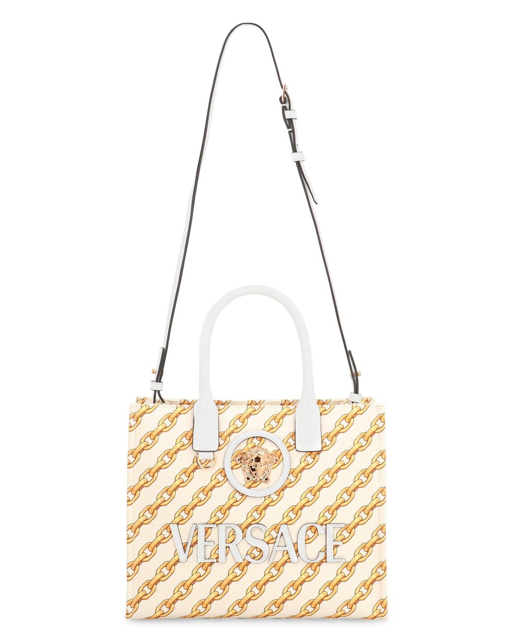 Versace Metallic Piccola La Medusa Tote Bag Calfskin; Cotton