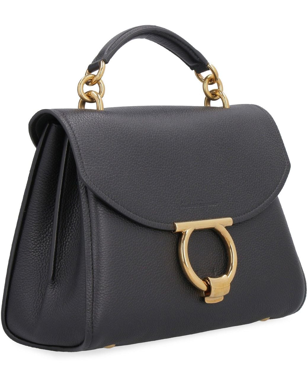 Ferragamo Blue Gancini Pebbled Leather Handbag