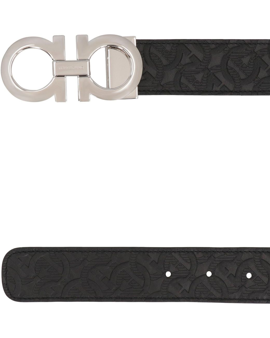 Ferragamo Black Gancini Reversible Leather Belt Calfskin for men