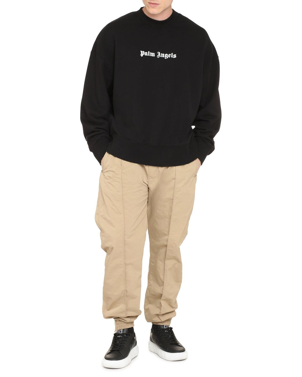 Palm Angels Black Cotton Crew-Neck Sweatshirt for men
