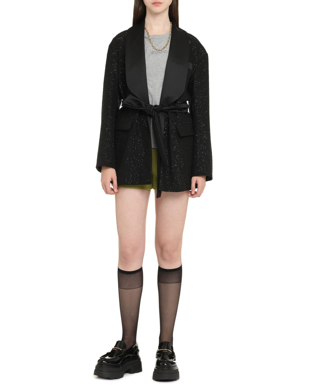 Max Mara Black Elegant Sequin Blazer With Satin Lapel