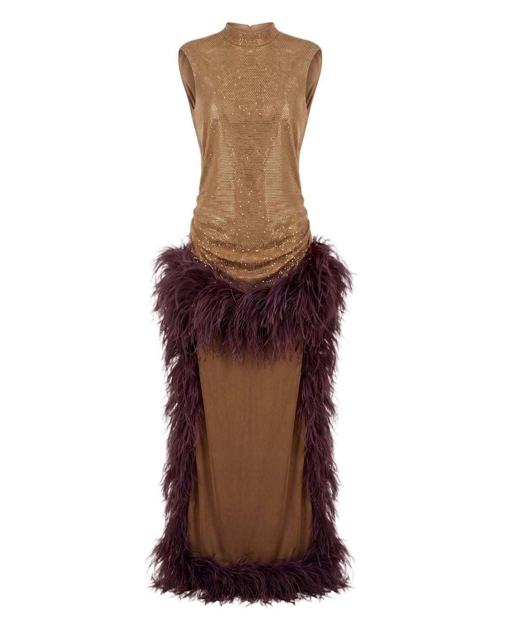 GIUSEPPE DI MORABITO Brown Long Dress With Feather Details
