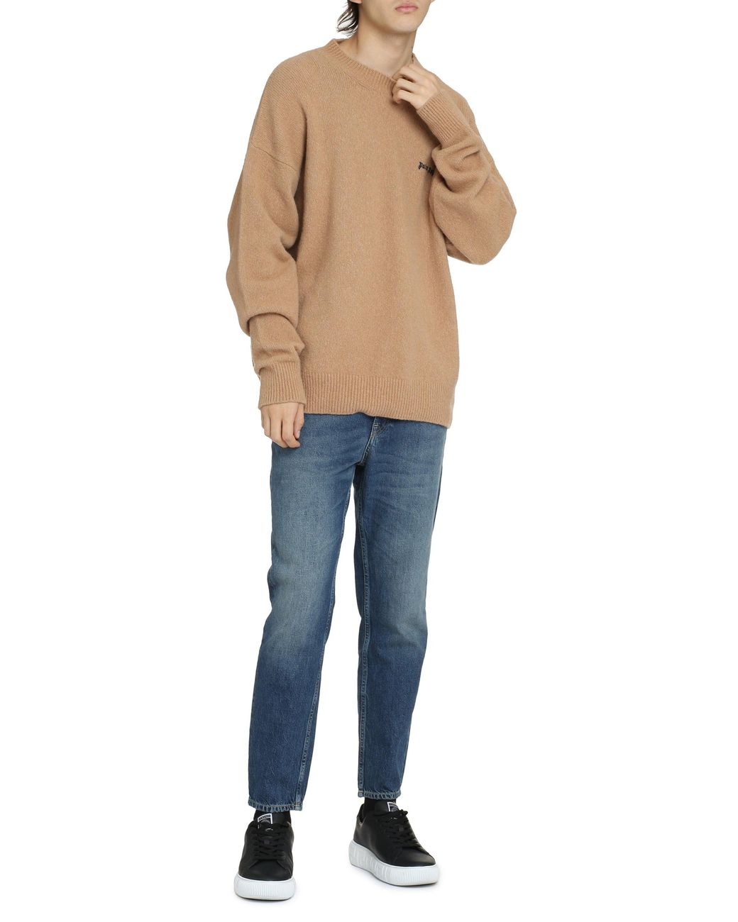Palm Angels Natural Ribbed Knit Crew-Neck Sweater for men