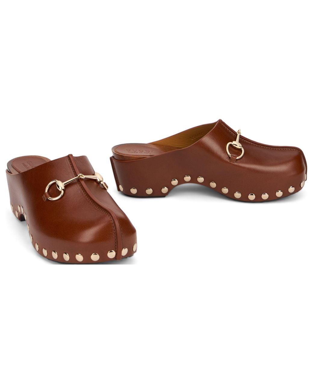 Gucci Brown Leather Clogs With Buckle