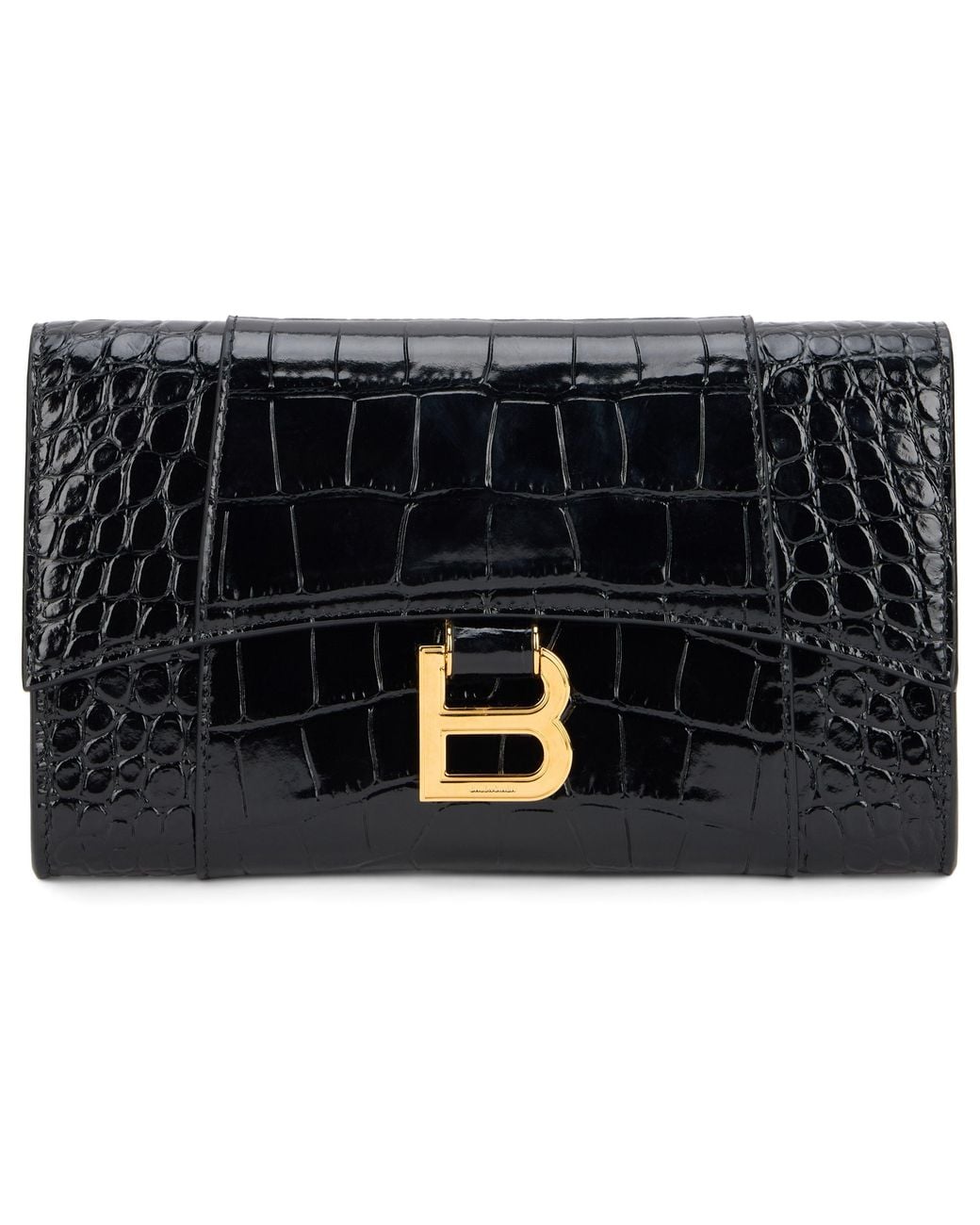 Balenciaga Black Clutch Bag Crocodile Effect Leather
