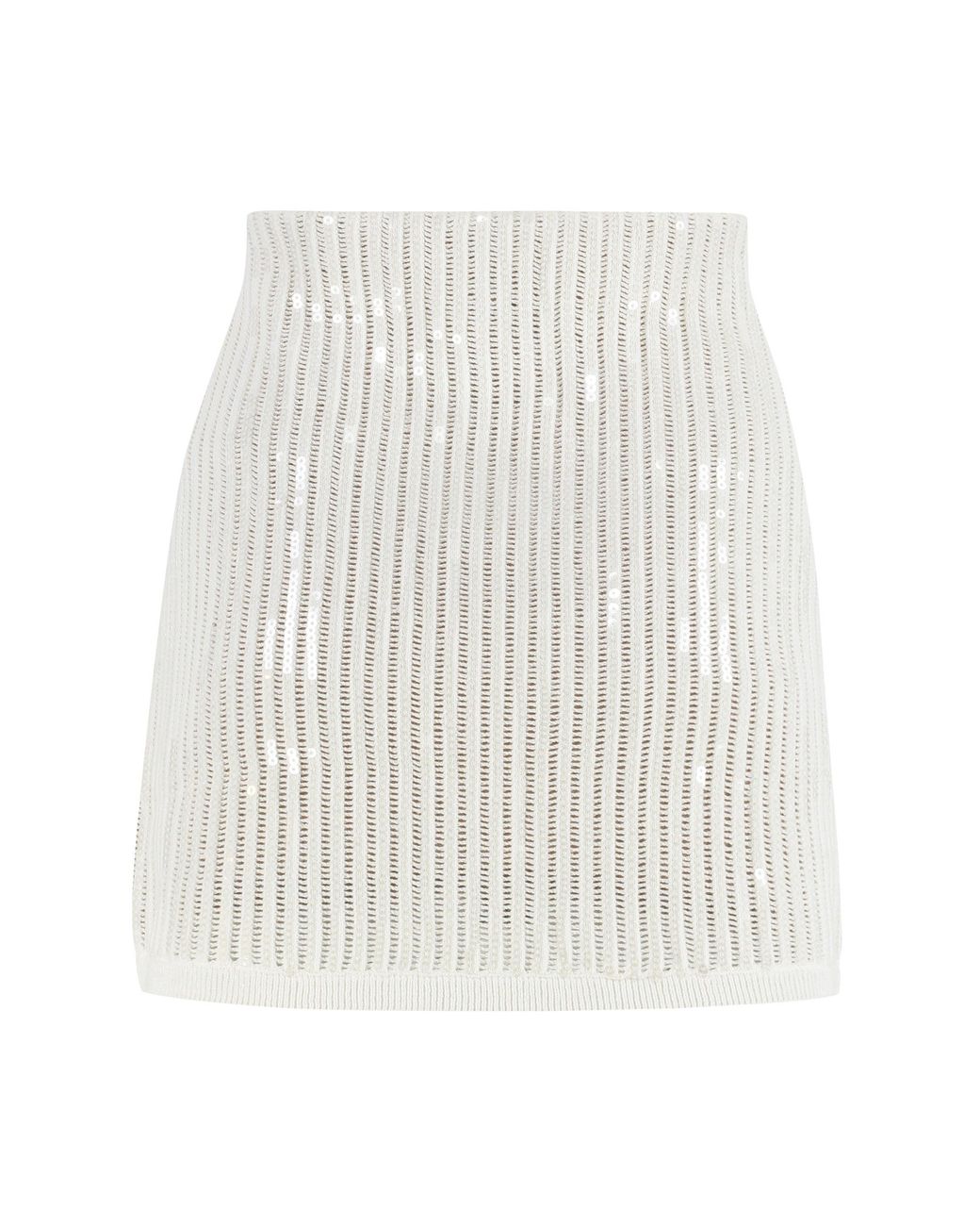 Self-Portrait White Knitted Mini Skirt Cotton
