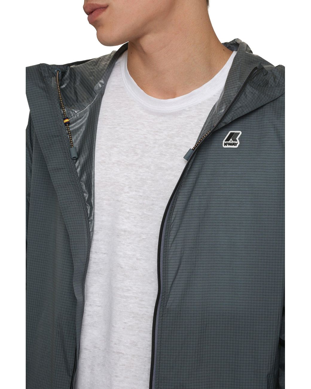 K-Way Gray Cleon Hooded Nylon Jacket for men