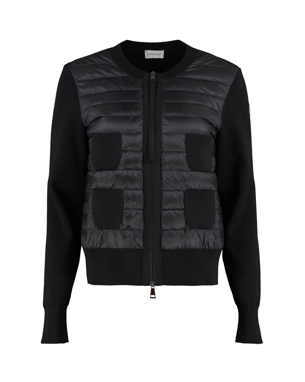 Moncler Wool Padded Front Panel Cardigan in Black | Lyst