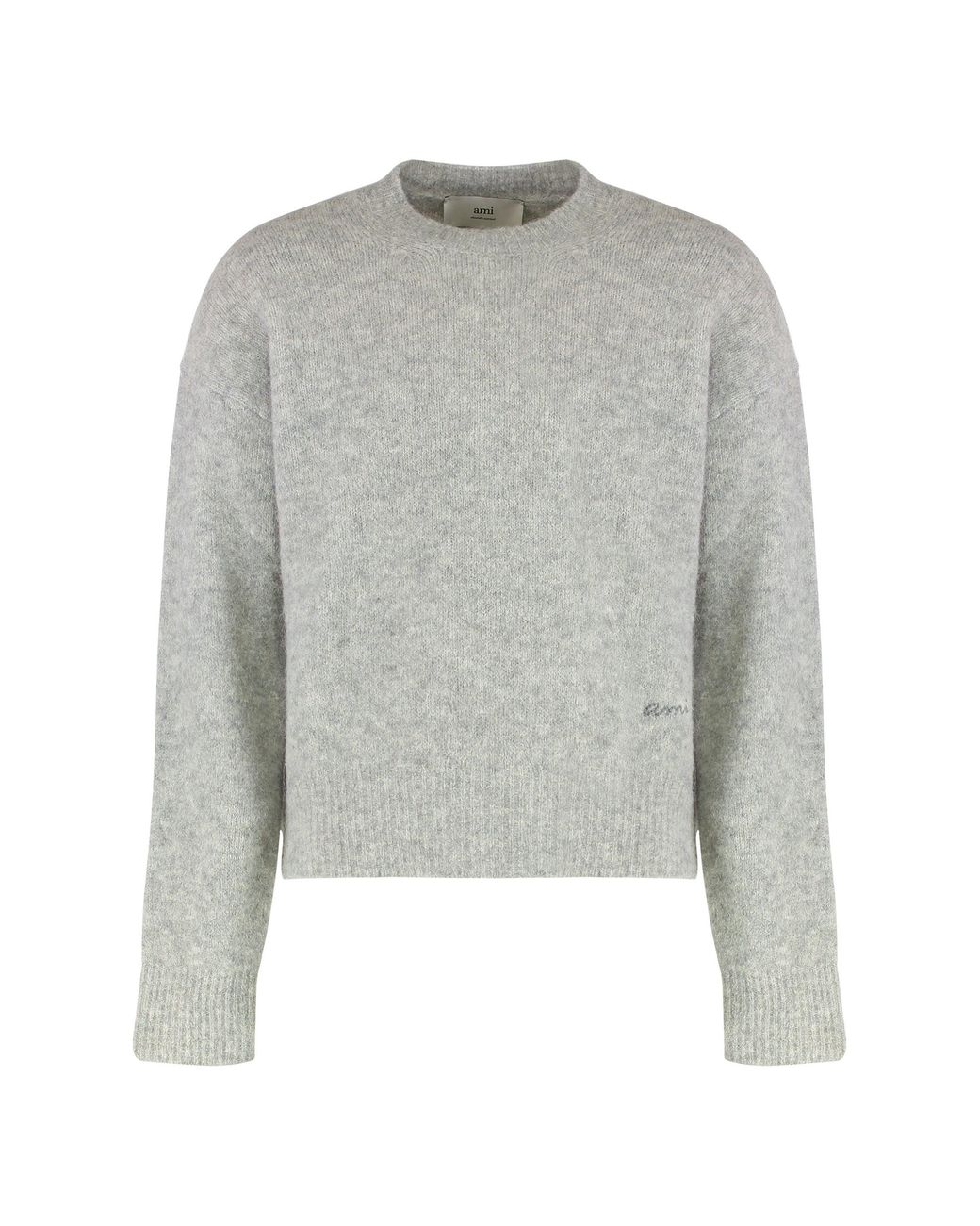 AMI Gray Sweater Round Neck Mixed Wool Alpaca Sweatshirts for men