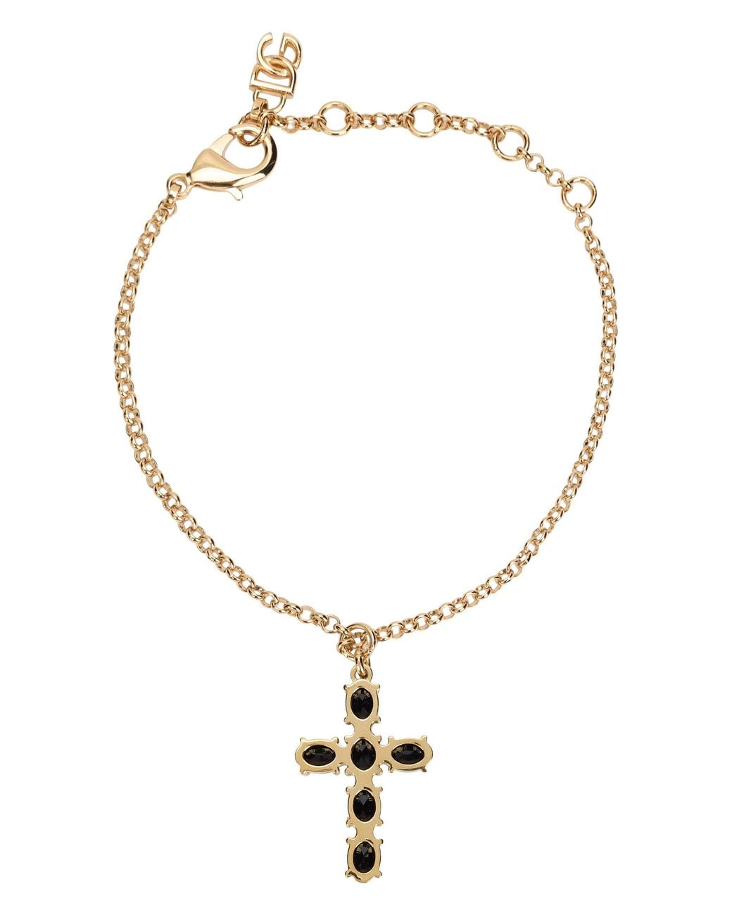 Dolce & Gabbana White Thin Chain Bracelet With Cross Charm