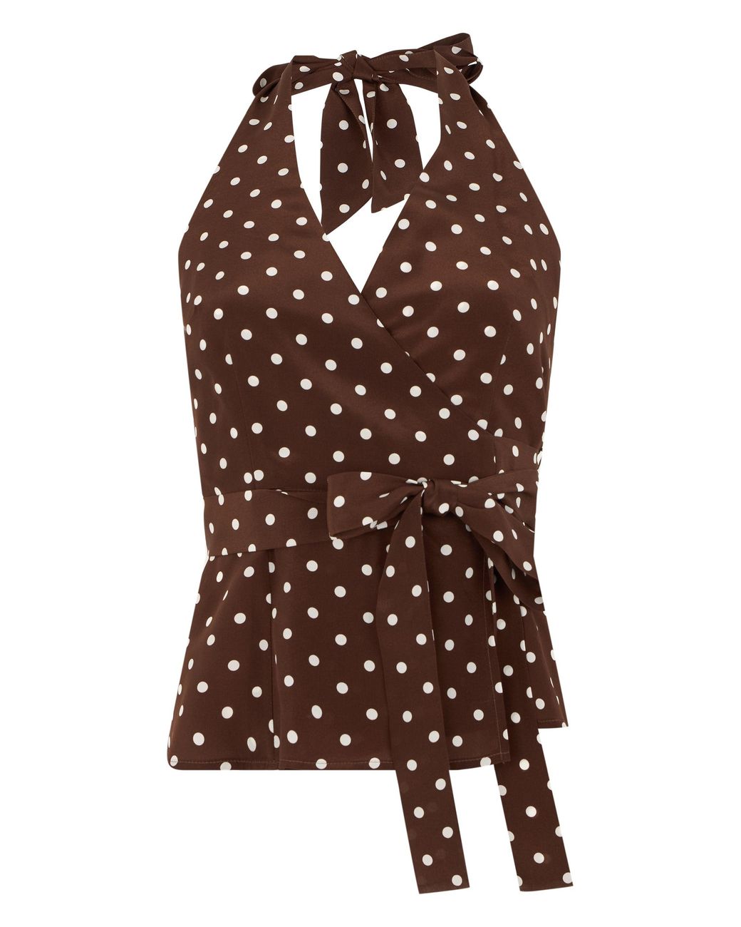 P.A.R.O.S.H. Brown Sleeveless Silk Top With Polka Dots