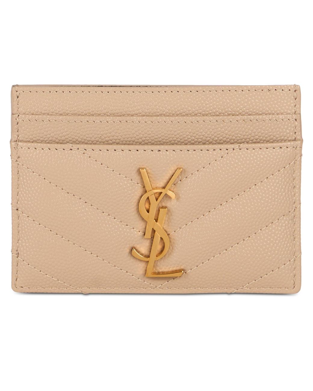 Saint Laurent Natural Card Holder Matelassé Leather Calf Skin Wallets & Purses