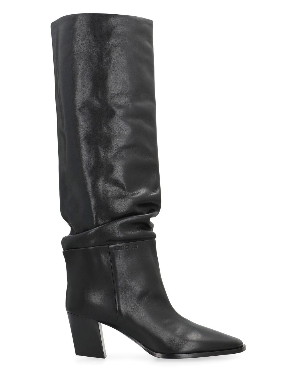 Jimmy Choo Black Leather Boots With Sculptural Heel Calf