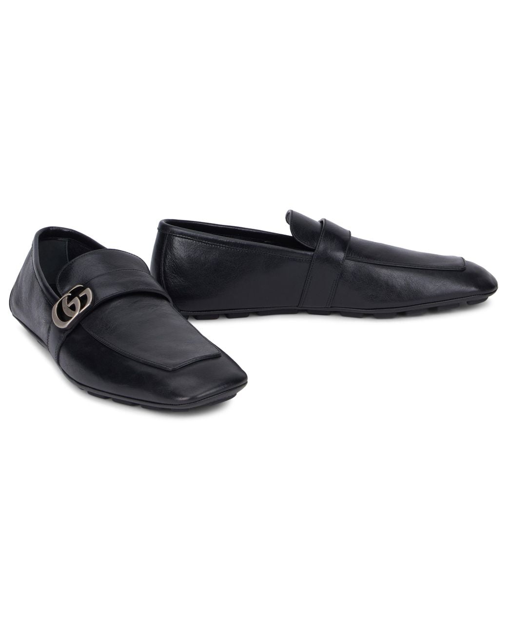 Gucci Black Leather Loafers With Logo for men