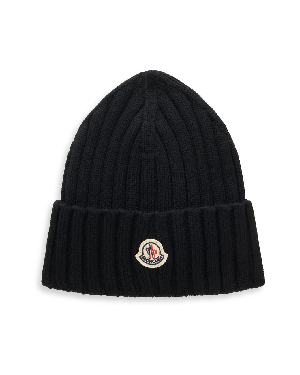 Moncler Black Knitted Beanie With Turn-Up Wool Virgin Hat