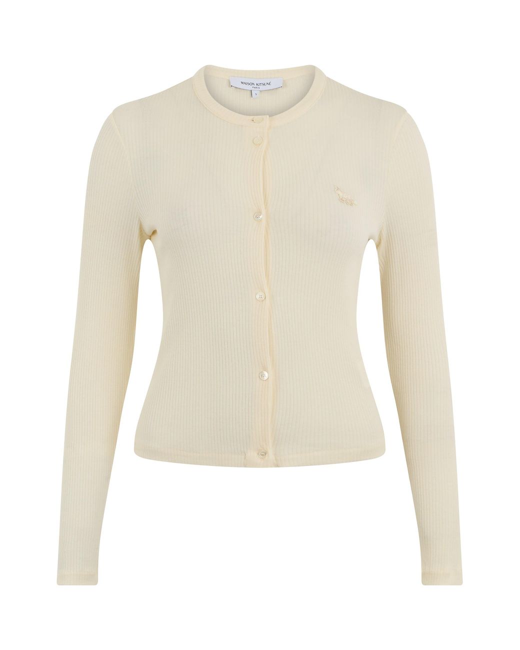 Maison Kitsuné White Cardigan Ribbed Crew-Neck Lycra Cardigans