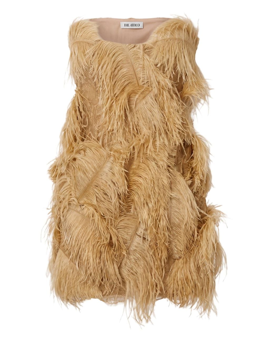 The Attico Natural Mini Dress With Feathers