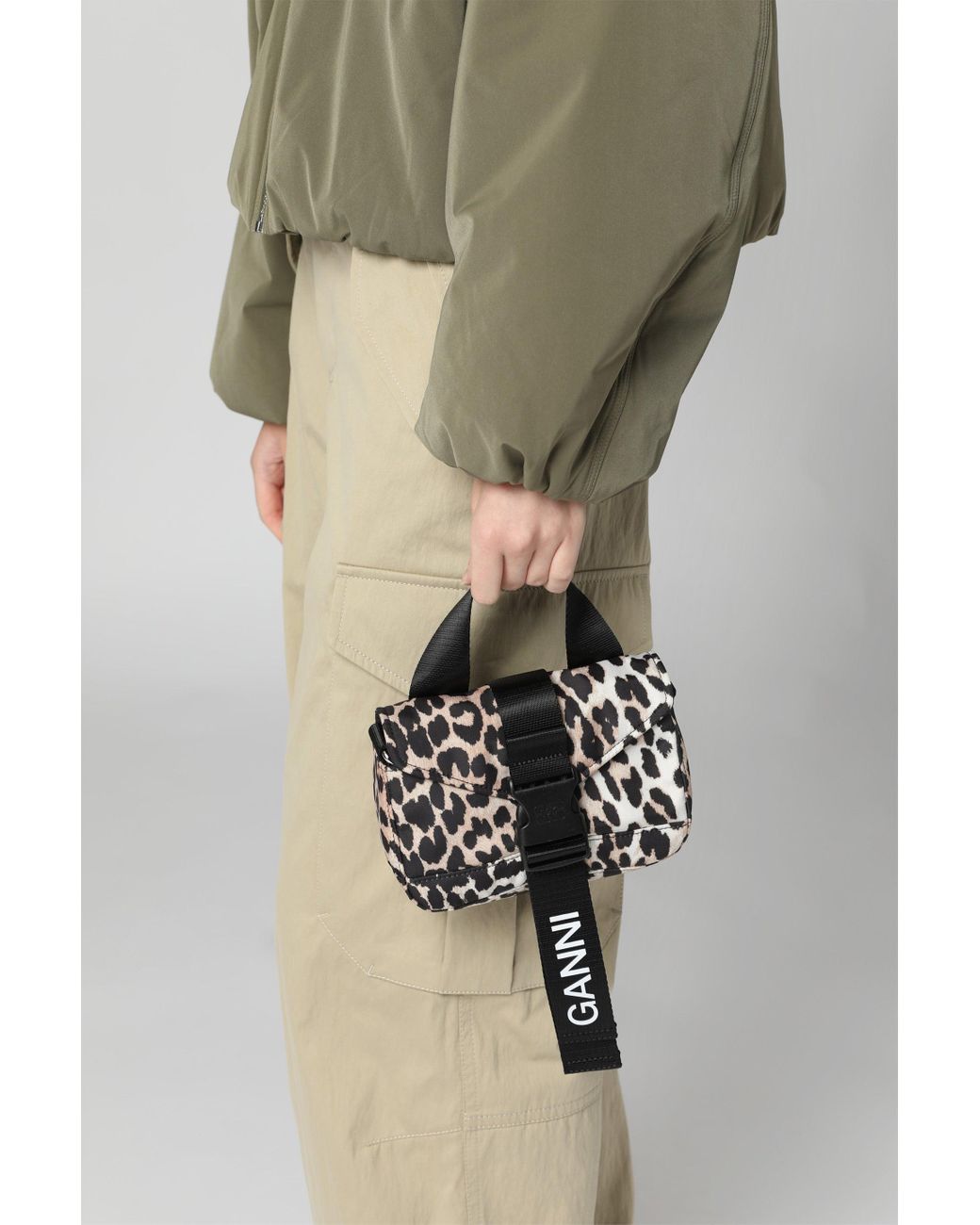 Ganni Leopard Tech Mini Crossbody Bag in Black | Lyst