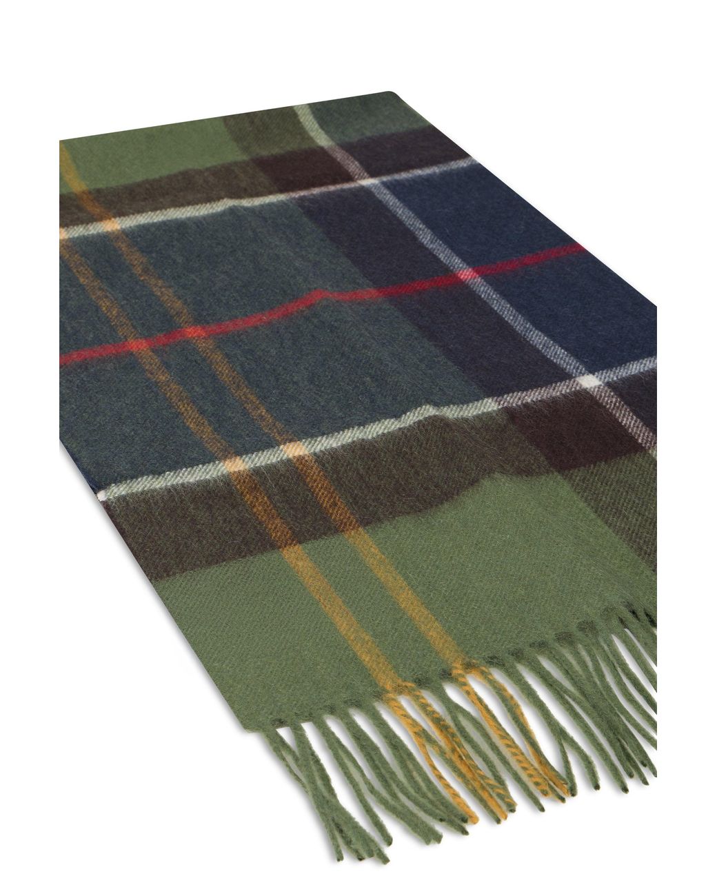Barbour Green Checked Scarf With Fringes for men