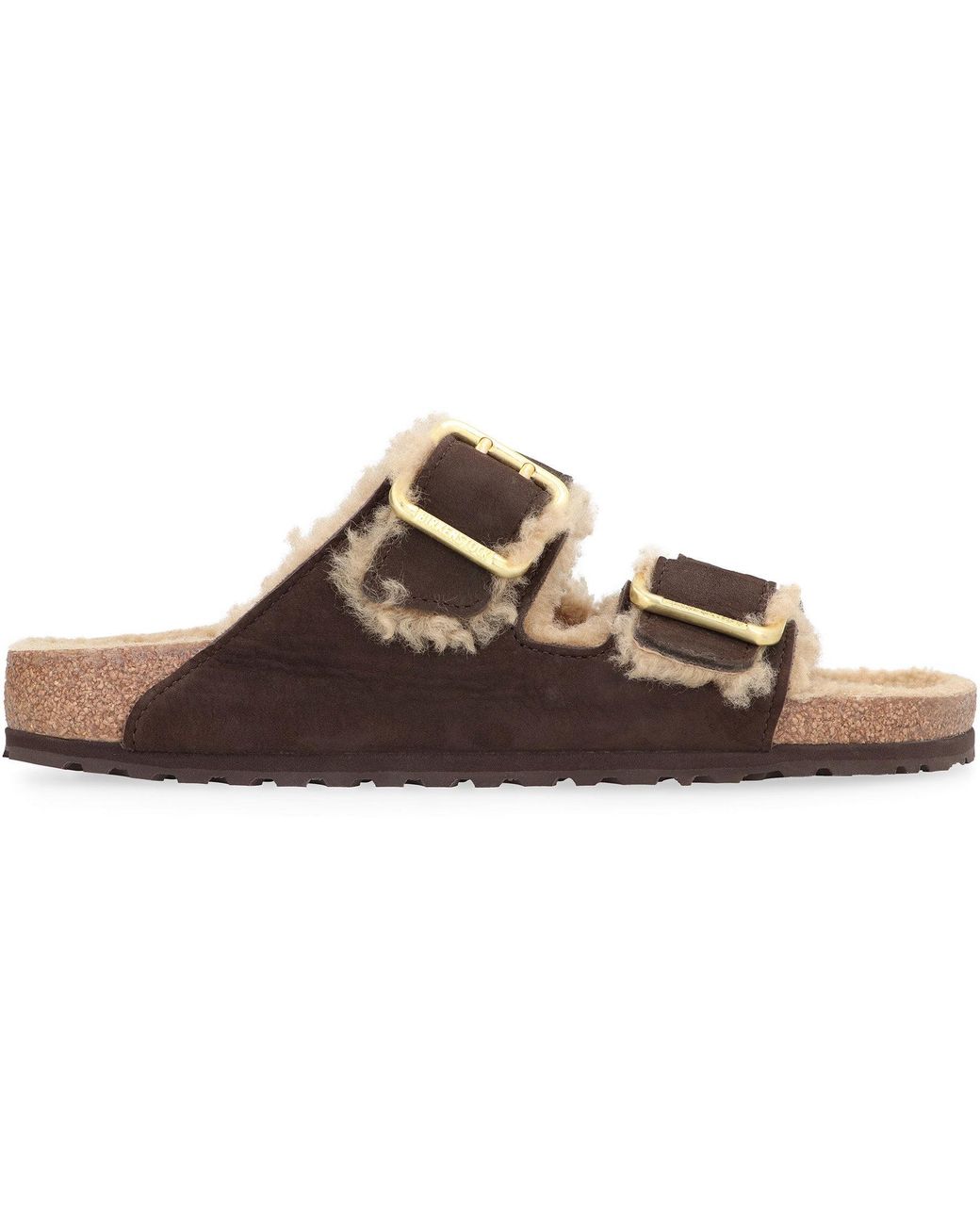 Birkenstock Brown Arizona Suede Shearling Slides for men