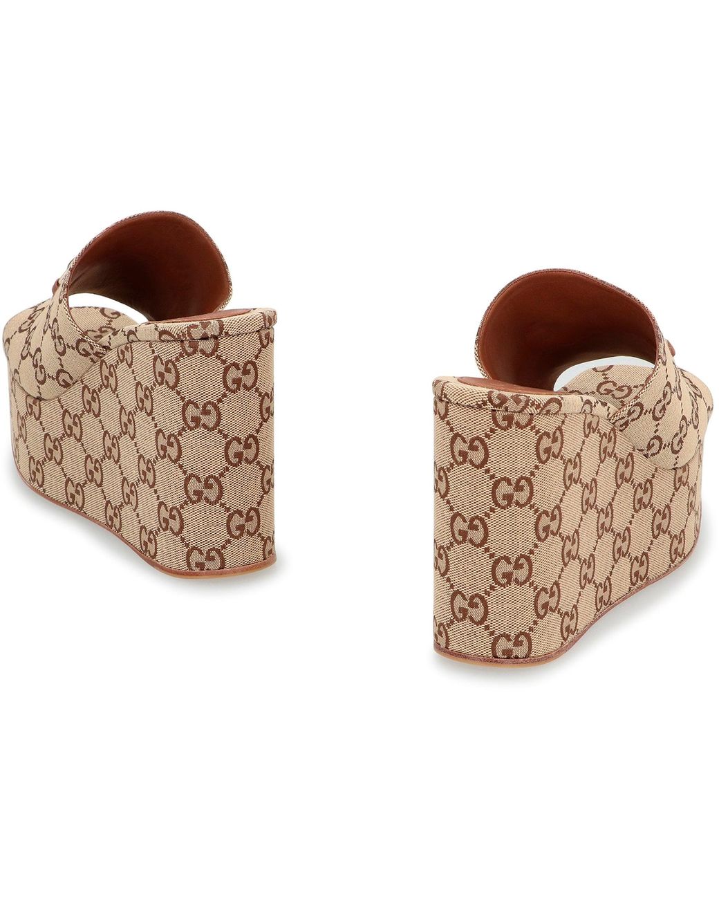 Gucci Brown Gg Wedge Sandals