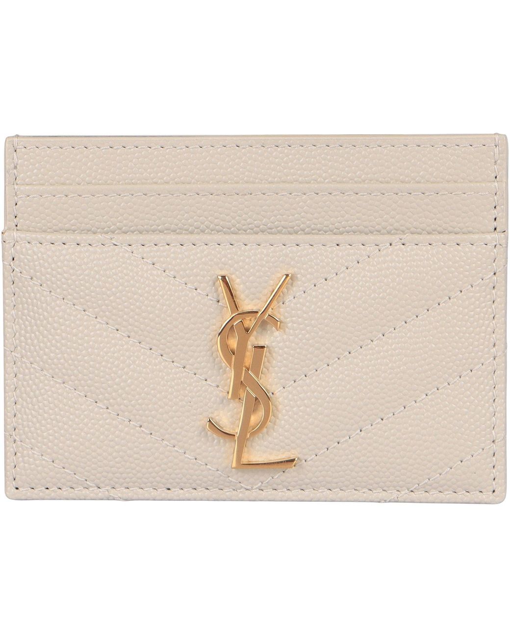 Saint Laurent Natural Leather Card Holder With Logo