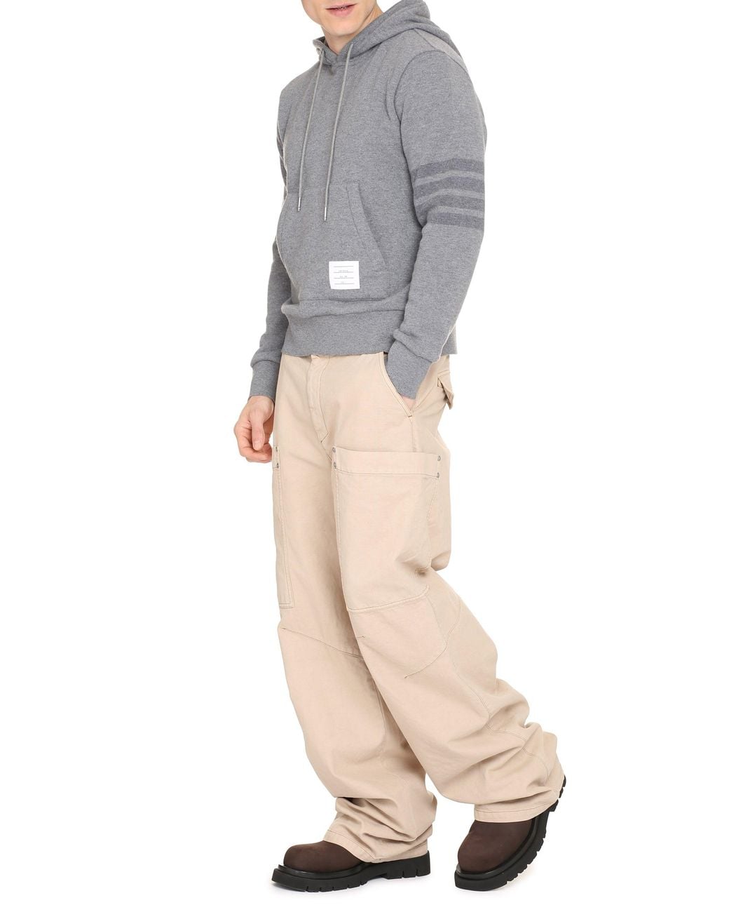 Thom Browne Gray Knitted Hoodie Wool Knitwear for men